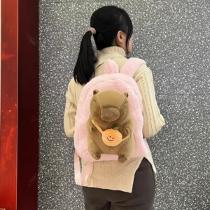 Capybara Plüsch Rucksack rosa Variante mit 3D Plüsch Capybara