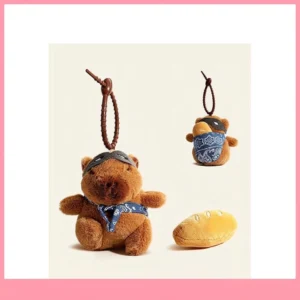 Capybara Plüsch-Schlüsselanhänger Brotdieb, 8cm großes niedliches Mini Plüschtier als Taschenanhänger