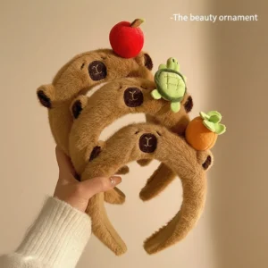 Capybara Plüsch Stirnband mit 3D Charms, süßes Capybara Haarzubehör