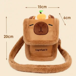 Offene Capybara Plüsch Tasche mit blau-weiß gestreiftem Innenfutter