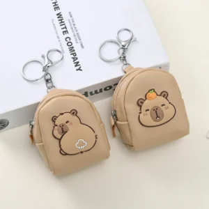 capybara portemonnaie als mini rucksack tasche aus kunstleder, zwei capybara designs mit silbernem schluesselring