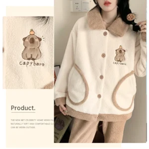 Capybara Pyjama - weiches Capybara Schlafanzug Set mit lockeren Schnitt und Taschen