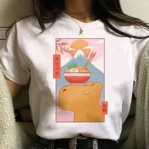 Capybara badet in Ramen T-Shirt japanischer Kawaii Stil