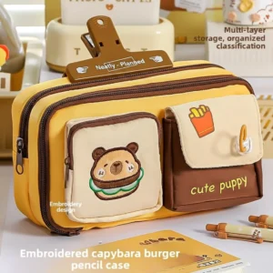Großes Capybara Reis Burger Federtasche mit mehreren Fächern, Capybara Stationery