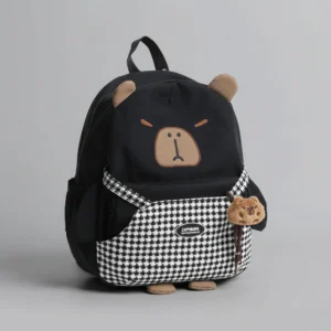 Capybara Rucksack in Schwarz mit Hahnentrittmuster-Tasche
