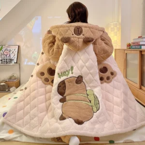 Capybara Schlafanzug Set 2-teilig Kapuzen Bademantel mit Capybara Motiv