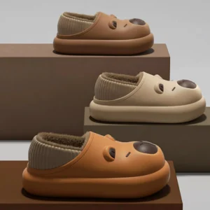 Capybara Schuhe braun, warme Capybara Winter Hausschuhe mit 3D Ohren