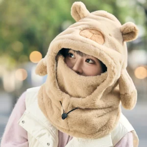 Winddichte Capybara Sturmhaube mit verstellbarer Gesichtsmaske, beige