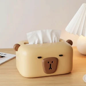 Rechteckige Capybara Taschentuchbox in warmem Beige mit 3D Capybara Gesicht