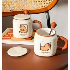 Capybara Tasse mit Deckel und Löffel, niedliches Keramik Trinkgefäß für Capybara Fans