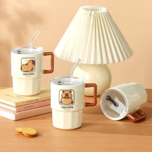 Capybara Tasse Keramik Becher mit Deckel und Glasstrohhalm verschiedene Designs