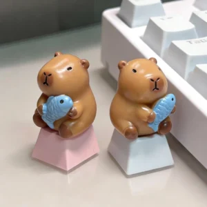Capybara Tastenkappe mit blauem Fisch auf rosa Basis fuer mechanische Tastatur Capybara Keycap