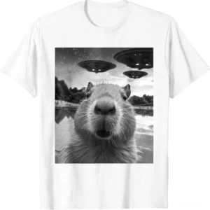Capybara UFO T-Shirt schwarz mit Vintage Meme Motiv