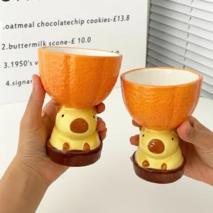 Capybara Keramik Schale mit Orangen Textur, Capybara Tasse als Deko und Geschirr