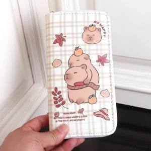 Cozy Plaid Capybara Lang-Geldbörse mit warmem Karomuster, Capybaras und Herbstmotiven