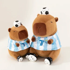 Fußball Star Capybara Kuscheltier mit blau weißem Trikot