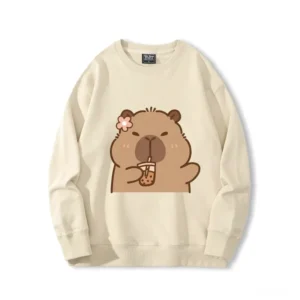 gelbes capybara boba tea sweatshirt mit winking motiv