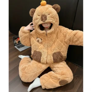 Gesteppter warmer Capybara Schlafanzug für Damen und Herren