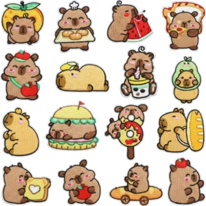 Gestickte Capybara Aufbügler komplettes Set 16 verschiedene Motive