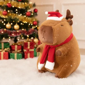 Großes 50cm Weihnachts Capybara Kuscheltier mit Santa Mütze, Schal und Rentiergeweih