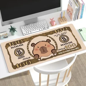 grosses capybara money desk mat im 100 dollar stil mit schlafendem capybara