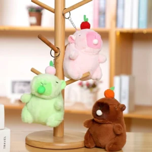 Interaktiver Capybara Plüsch Schlüsselanhänger mit Blasen- und Rasselfunktion, 12 cm weicher Taschenanhänger in drei Farben
