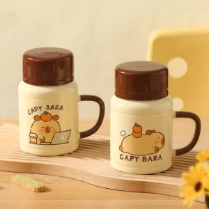 Kawaii Capybara Keramiktasse mit Deckel und Löffel, vier niedliche Designs