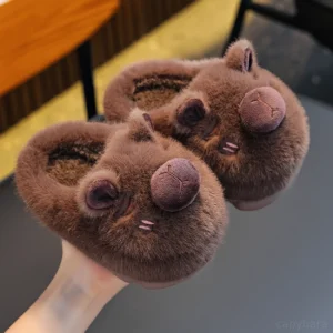 Kawaii Capybara Plüsch Hausschuhe mit 3D Schnauze für Kinder