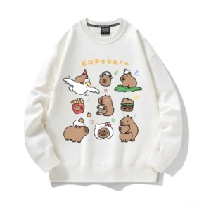 Kawaii Capybara Sweatshirt mit Gans und Boba Doodle Muster