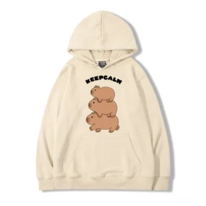 Keep Calm Capybara Kapuzenpullover, 3XL rote Variante, Capybara Hoodie mit gestapeltem Motiv