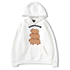 Keep Calm Capybara Kapuzenpullover, Capybara Hoodie mit drei gestapelten Capybaras Motiv