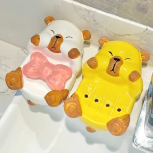 Keramik Capybara Seifenschale in Gelb und Weiß im Set mit Seife