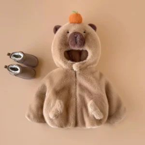 Kinder Capybara Kapuzenjacke flauschige Winterjacke mit 3D Orange