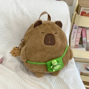 Klassisch Khaki Capybara Plüschrucksack mit Schildkröten Tasche und Charm