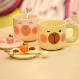 ganzes capybara tasse set mit tasse deckel und rührlöffel