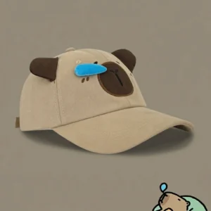 Lustige Capybara Baseballkappe fuer Kinder mit 3D Schnullerblase Design, khaki