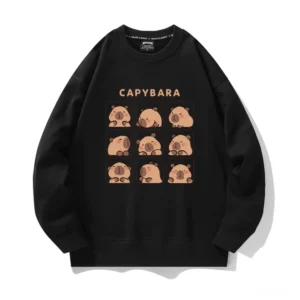 Neun-Felder Emoji Capybara Sweatshirt in Rosa getragen von Model