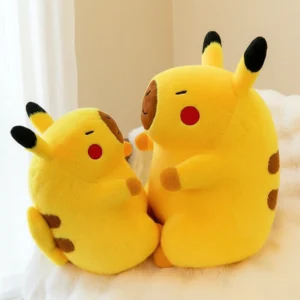 pikachu capybara kuscheltier mit typisch entspanntem Capybara Gesichtsausdruck