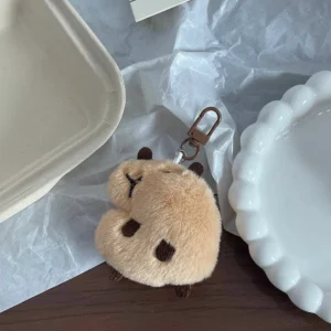 Quietschender Bohnen Capybara Plüsch-Schlüsselanhänger, kleines interaktives Plüschtier 7,5 cm