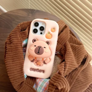 Niedliche rosa Capybara Handyhülle mit ausfahrbarem 3D Capybara Griff Ständer