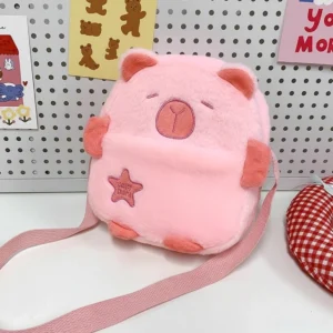 Rosa Capybara Plüsch Umhängetasche mit Stern-Applikation