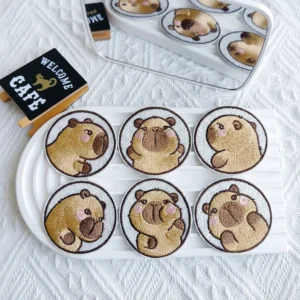 Runde gestickte Capybara Aufnäher 6er Set, Capybara Patch