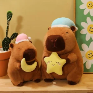Nahaufnahme der weichen Plüsch-Oberfläche vom schläfrigen Capybara Kuscheltier