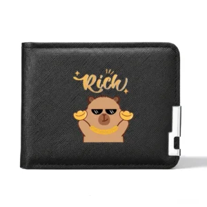 Schwarze Capybara Geldbörse Variante 'Rich & Famous' mit silbernem Metallclip und Innenraum