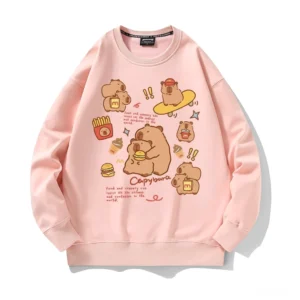 Süßer Capybara Sweatshirt mit lustigem Fast Food und Skater Motiv