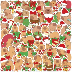 50-teiliges weihnachts capybara aufkleber set alle motive