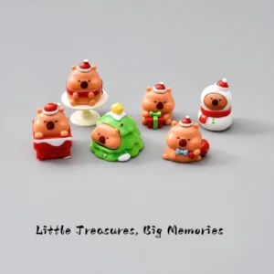 Weihnachts Capybara Mini Figuren Set - 6 handbemalte Capybara Spielfiguren in Weihnachtsoutfits