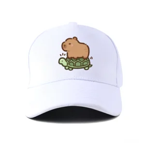 Weiße Capybara Baseballkappe mit Capybara Schildkröte Motiv Stickerei