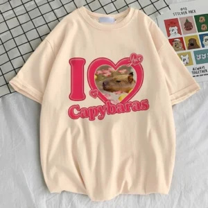 Y2K Love Core Capybara T-Shirt mit rosa Herz Design, Capybara Meme Shirt