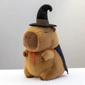 Zauberer Capybara Kuscheltier mit schwarzem Hut und schwarzem Umhang